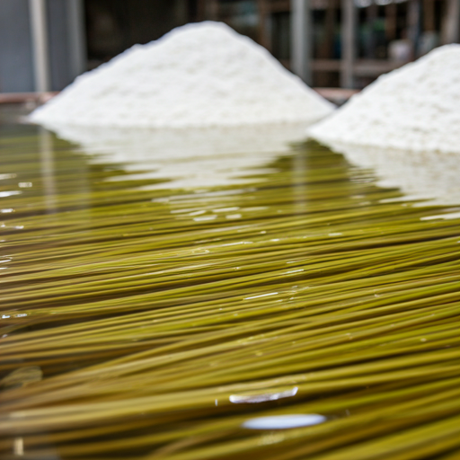 A snapshot of the production process or raw materials like rice straw and flour.