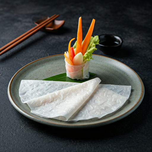 A visually appealing image of rice paper used in a creative craft or food presentation, emphasizing its versatility.