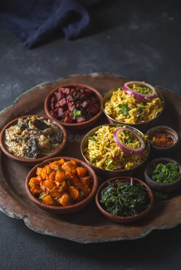 Pakistani spices in colorful bowls